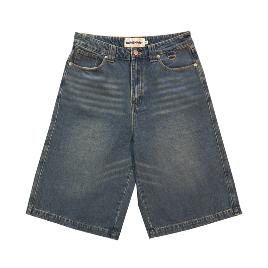 BAGGY DENIM JORTS in Mid Blue