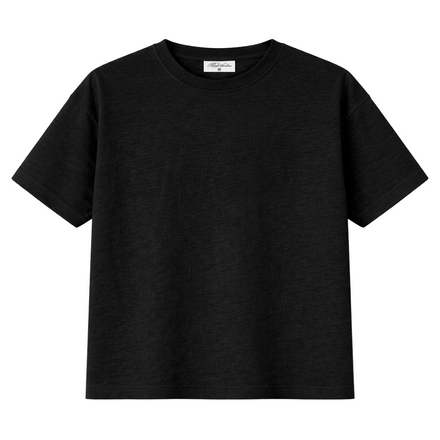 Cotton Slub Boxy Cropped Tee in Black