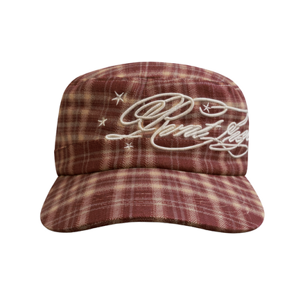 Plaid Embroidered Cadet Cap in Burgundy