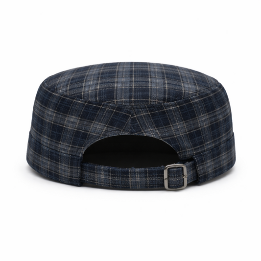 Plaid Embroidered Cadet Cap in Navy Blue