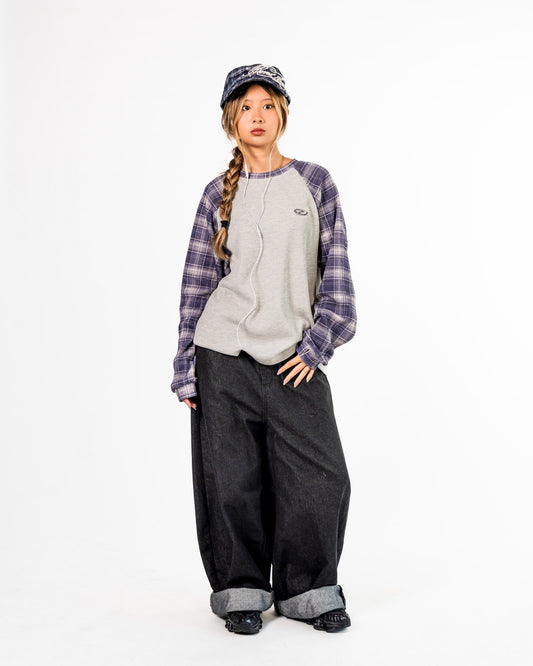 Navy Plaid Thermal Waffle Knit