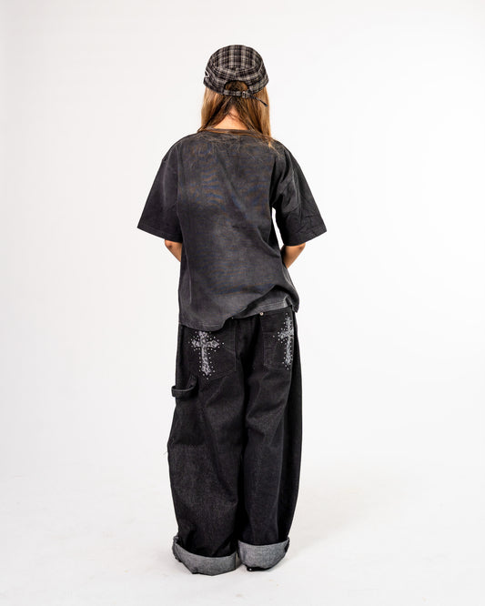 Boxy Cropped Tee in Sun Faded Black