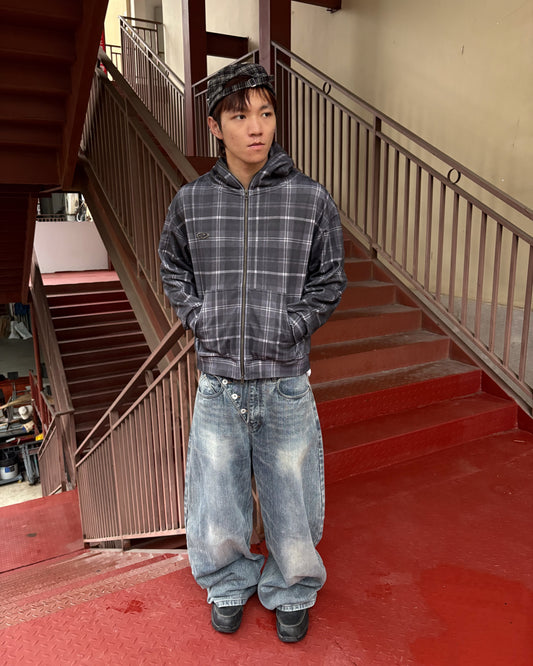 Slub Denim Engineered Baggy Jeans Blue