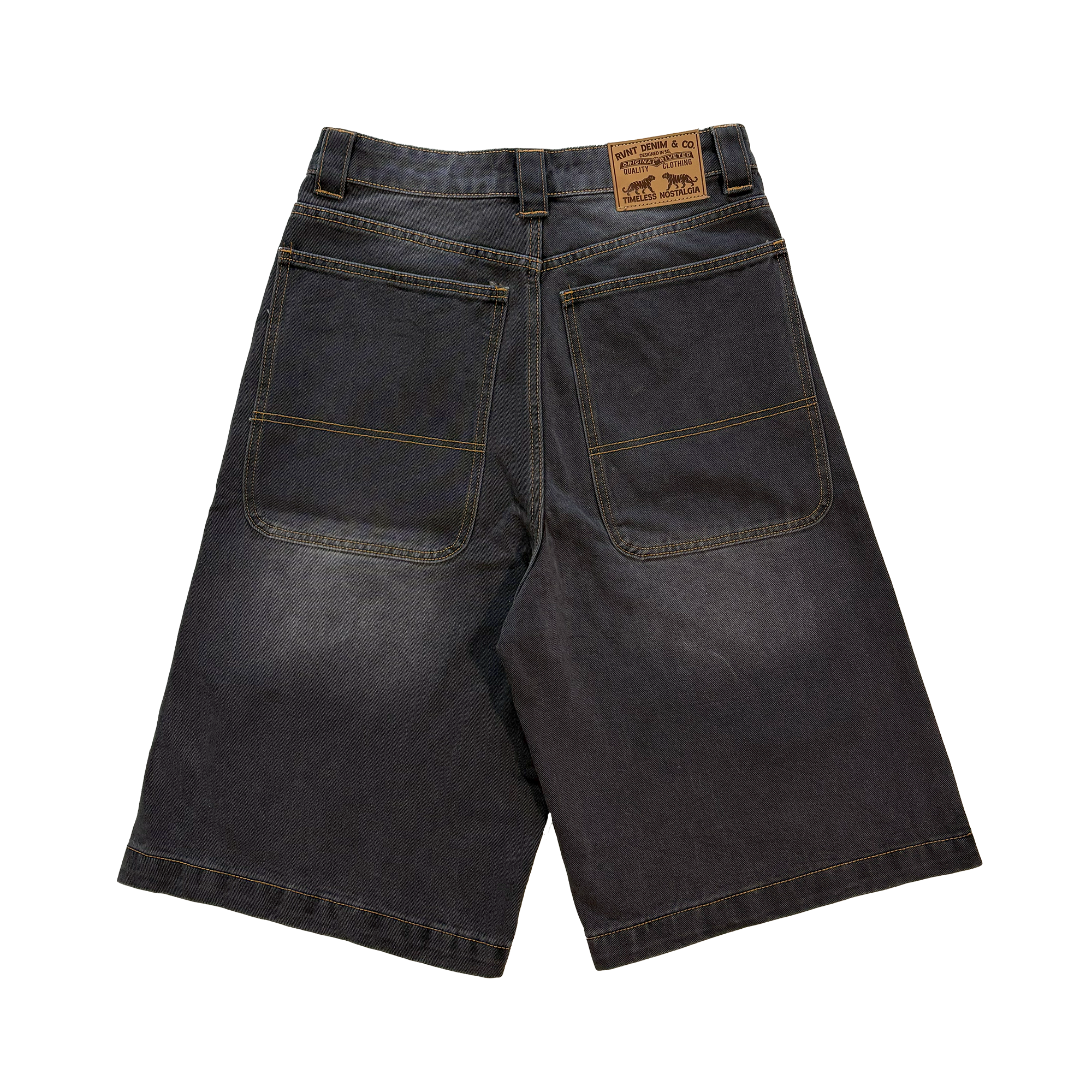 BAGGY DENIM JORTS in Ash Black