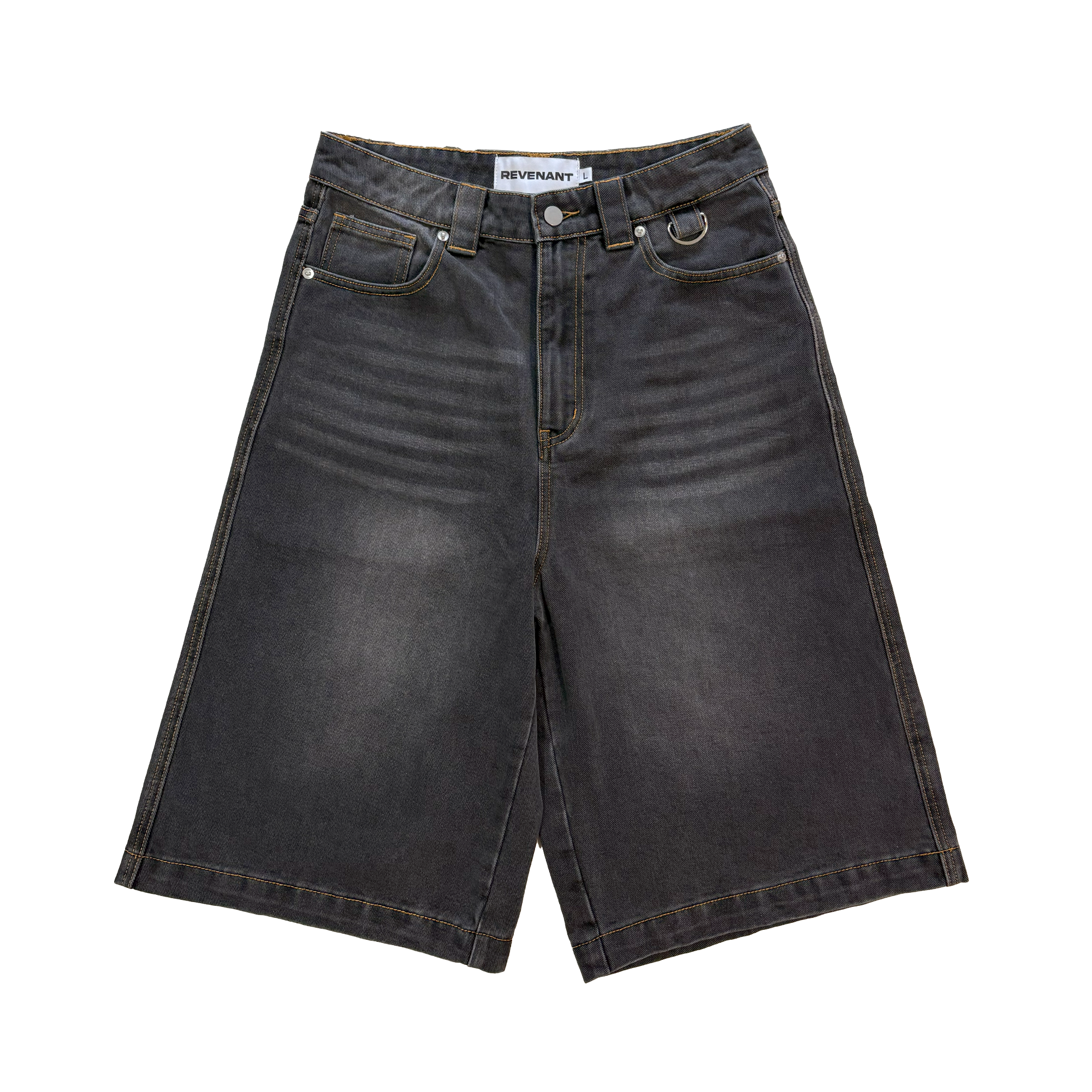 BAGGY DENIM JORTS in Ash Black