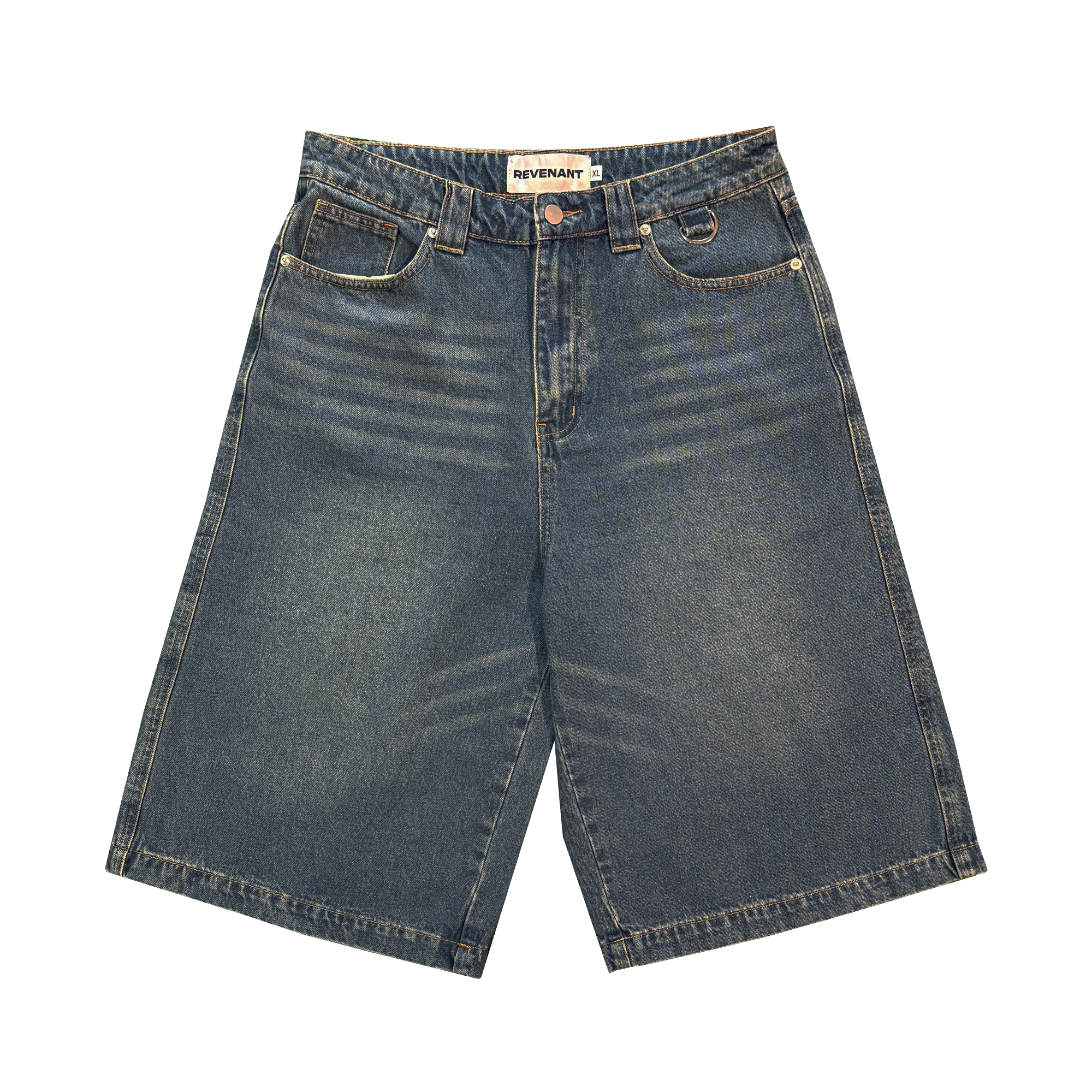 BAGGY DENIM JORTS in Mid Blue