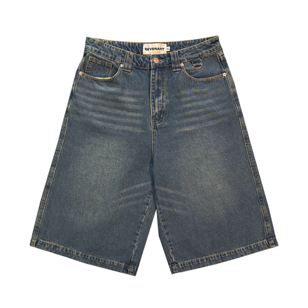 BAGGY DENIM JORTS in Mid Blue