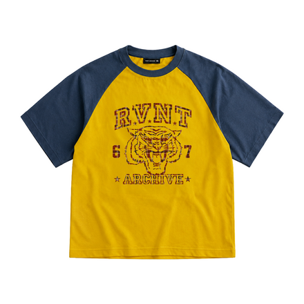 COLLEGE RAGLAN TEE YELLOW/BLUE