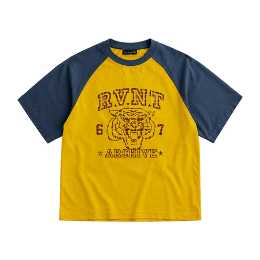 COLLEGE RAGLAN TEE YELLOW/BLUE