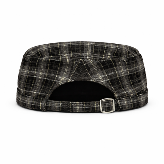 Plaid Embroidered Cadet Cap in Black