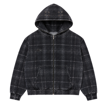 Plaid Full Zip Hoodie Black