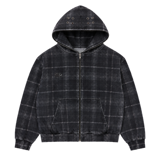 Plaid Full Zip Hoodie Black