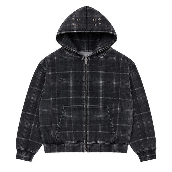 Plaid Full Zip Hoodie Black – Revenant Clothing