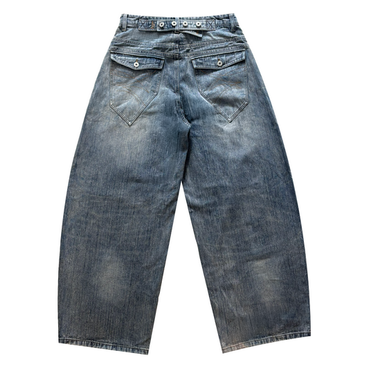 Slub Denim Engineered Baggy Jeans Blue