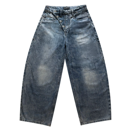 Slub Denim Engineered Baggy Jeans Blue