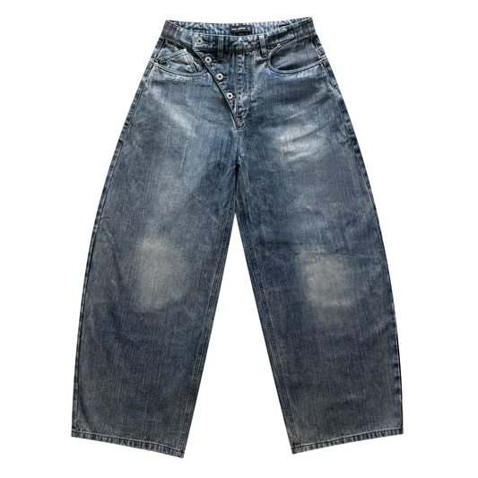 Slub Denim Engineered Baggy Jeans Blue