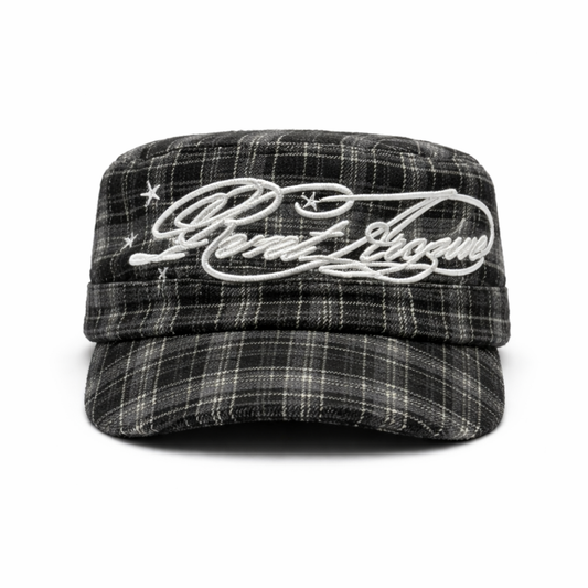 Plaid Embroidered Cadet Cap in Black