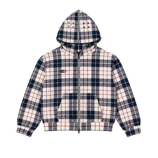 Plaid Full Zip Hoodie White